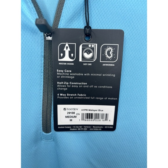 FootJoy FJ Lightweight Golf HYPR Mid-Layer Blue Medium Pullover 1/4 Zip NWT $115 - Picture 5 of 8